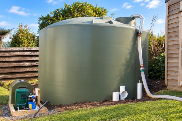 New replacement water tank being filled after installation at a Snells Beach property