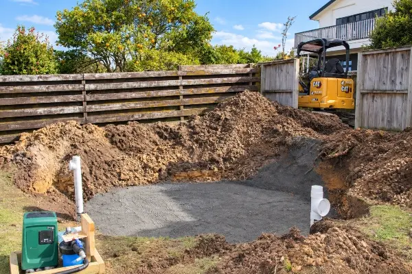 Aqua Works preparing the base for a replacement water tank in Snells Beach<br />
