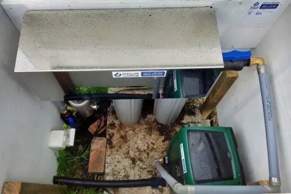 Rainwater tank, pump and filtration system installed by Aqua Works