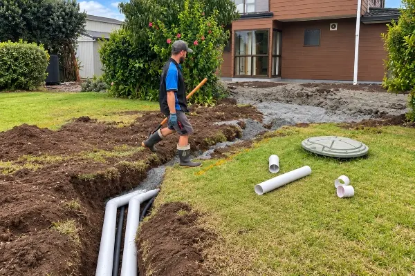 Underground pipework during a residential water tank installation