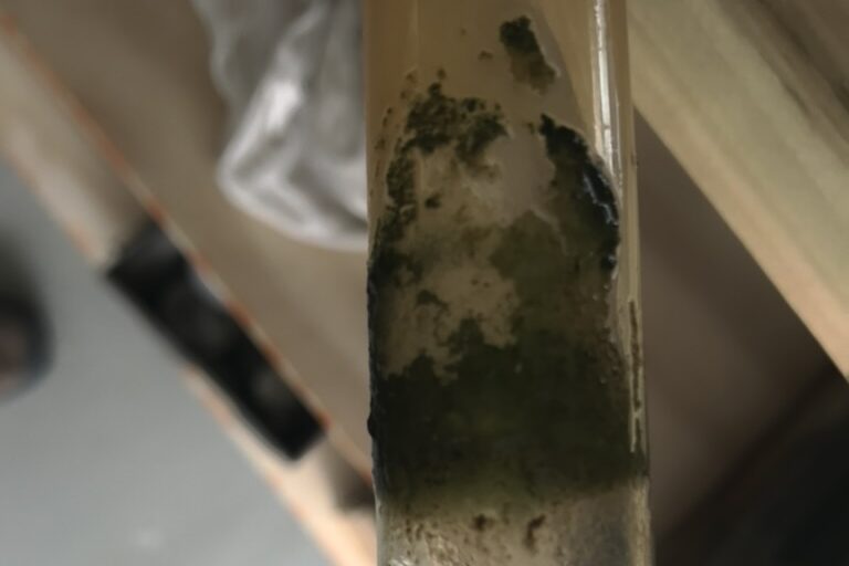 Dirty UV quartz sleeve coated in biofilm and sediment