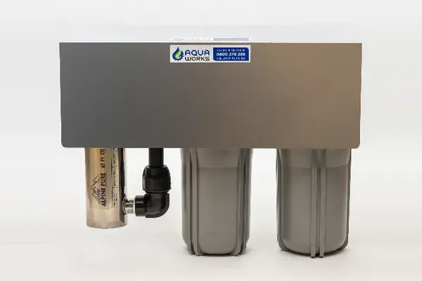 Aqua BIG UV water filter system with a stainless steel cover, twin sediment filters and a UV unit