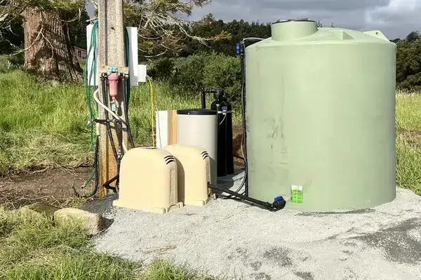 Bore water system with a Kinetico water softener, filters and storage tank