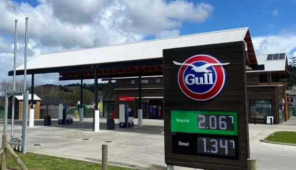 Gull service station and price sign in Kaukapakapa village