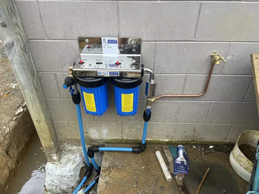 Whole house ioniser system on the outside wall of a Warkworth home, before the cover was fitted